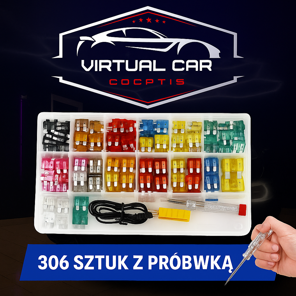 Zestaw Bezpieczników Samochodowych VCC 306 szt. z Próbówką i Akcesoriami – Kompletny Pakiet