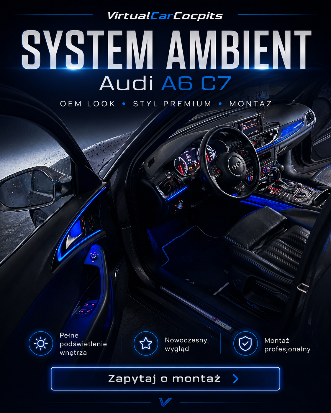 Oświetlenie Ambient Full Color do Audi A6 C7 – Zestaw LED Wnętrza
